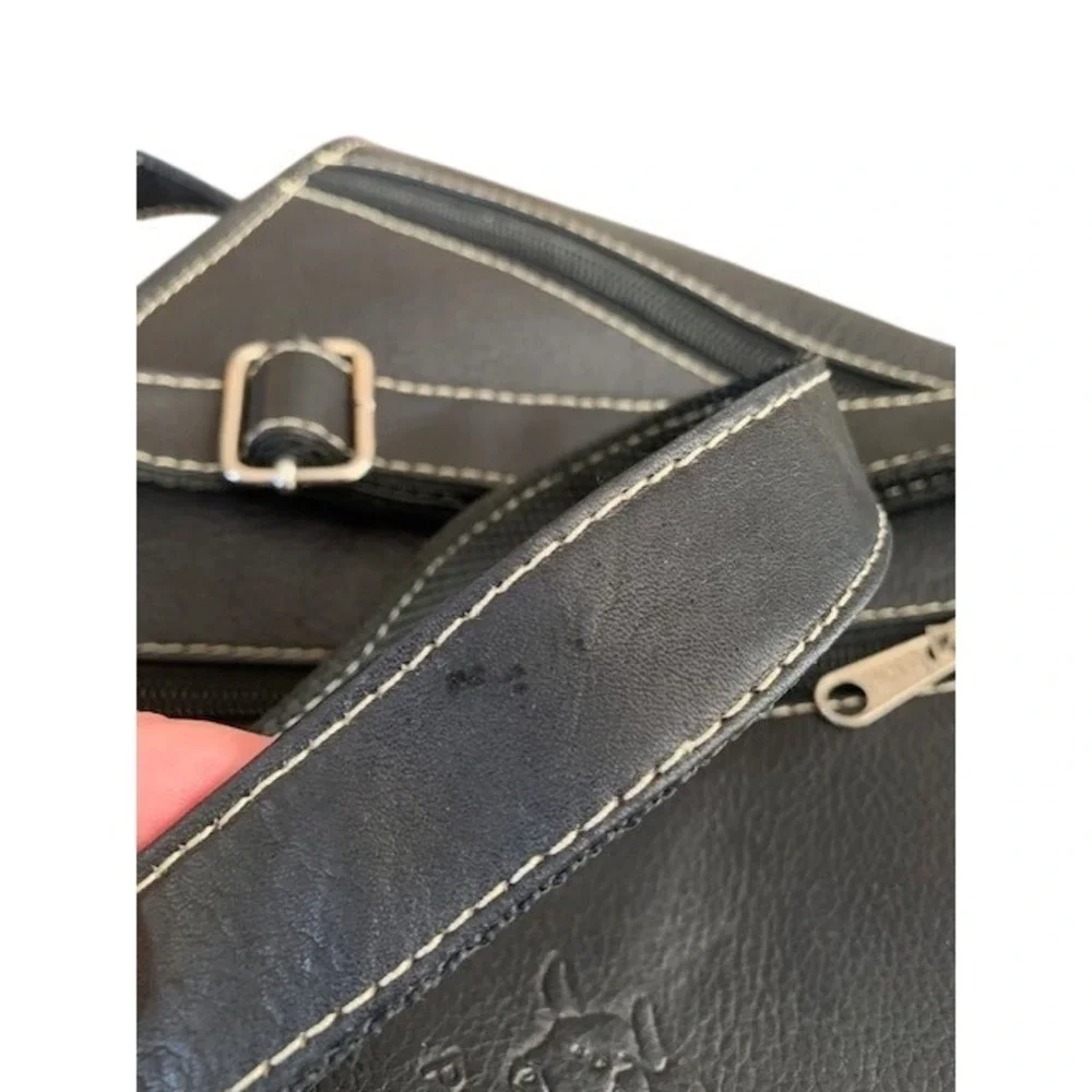 Puro Cuero Black Genuine Leather Crossbody Messenger Bag Multi Pocket‎ Unisex